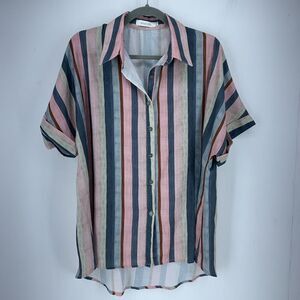 Amaryllis Womens 2XP Button Up Tunic High Low Top Multicolor Stripes Relaxed